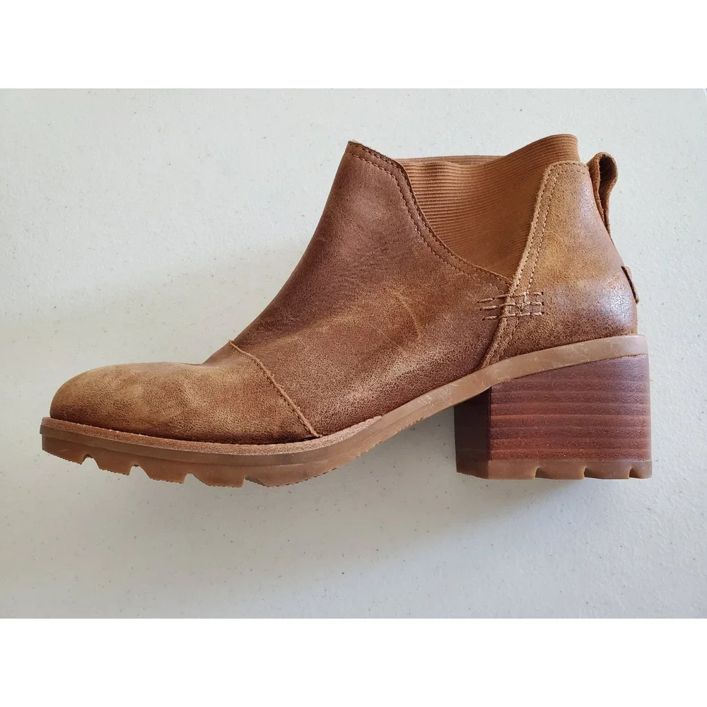 Sorel Cate Chelsea Boots Womens 8 Brown Leather Block Heel NL3712-242 - Picture 7 of 11